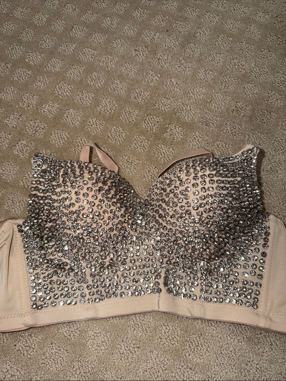 Embellished Nude Rhinestone Crop Top